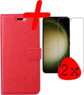 Hoes Geschikt voor Samsung S23 Plus Hoesje Bookcase Hoes Flip Case Book Cover Met 2x Screenprotector - Hoesje Geschikt voor Samsung Galaxy S23 Plus Hoes Book Case Hoesje - Rood