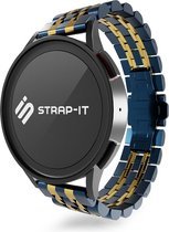 Strap-it Smartwatch bandje 20mm - Luxe duo stalen schakel horlogeband geschikt voor Samsung Galaxy Watch 3 41mm / Galaxy Watch 42mm / Galaxy Watch Active & Active2 / Gear Sport - Polar Ignite / Ignite 2 / Unite / Pacer - blauw/goud