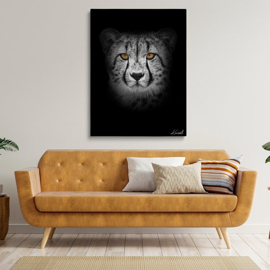 Luxe Canvas Schilderij Patient Cheetah | 100x150 | Woonkamer | Slaapkamer | Kantoor | Muziek | Design | Art | Modern | ** 2CM DIK! **