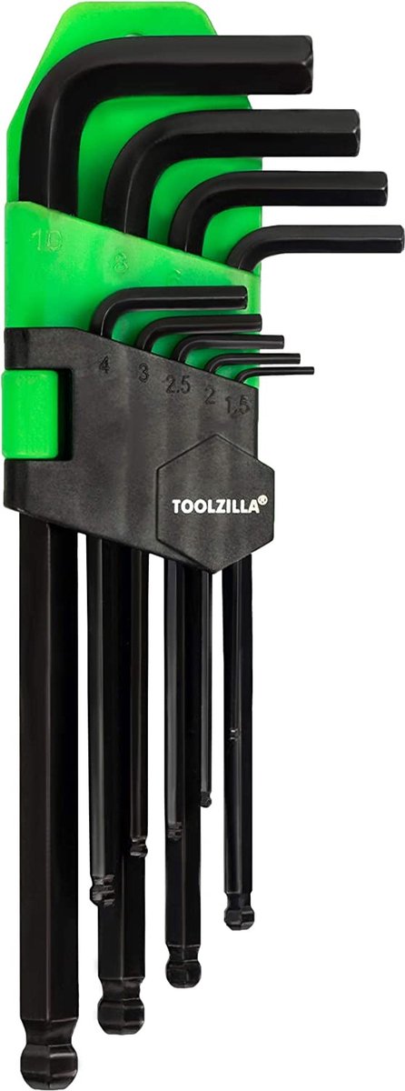 Toolzilla® Inbussleutelset, professioneel en hoogwaardig, van roestvrij staal en chroom-vanadiumstaal, compact, 9-delig