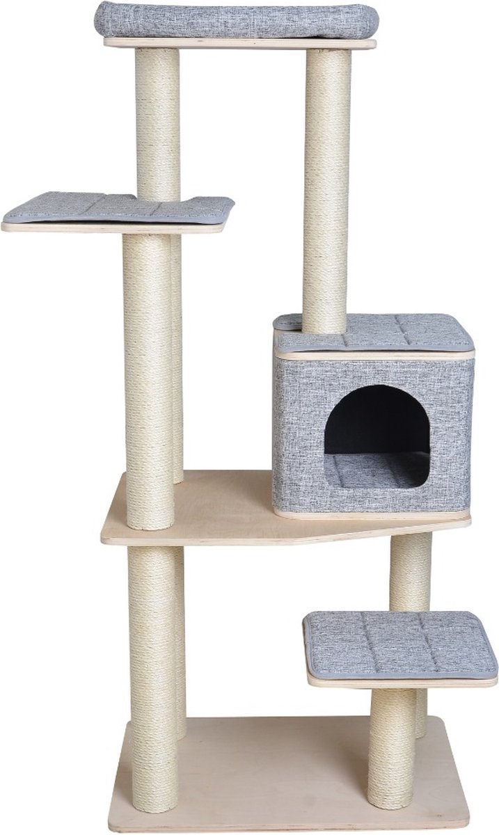 Katten krabpaal - Grijs en beige - 70X50X154 cm - Krabmeubel - Krabpaal groot - Kattenmeubel