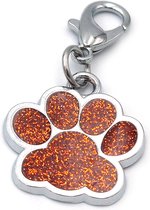 Porte-clés ou pendentif collier 25x25 mm avec patte de chien paillettes orange avec fermoir mousqueton
