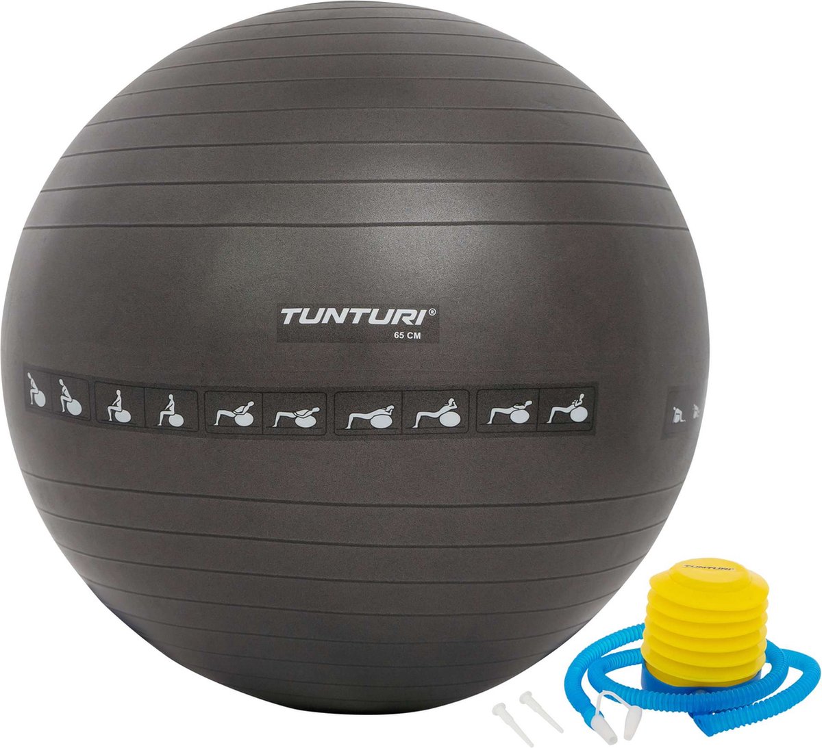 Tapijt Pebish kapok Tunturi Fitnessbal - Gymball - Swiss ball - 65 cm - Anti burst - Incl. pomp  - Zwart -... | bol.com