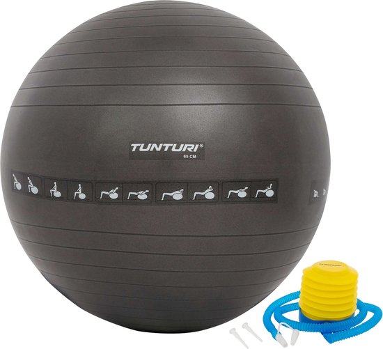 Tunturi Fitnessbal - Gymball - Swiss ball - 65 cm - Anti burst - Incl. pomp - Zwart