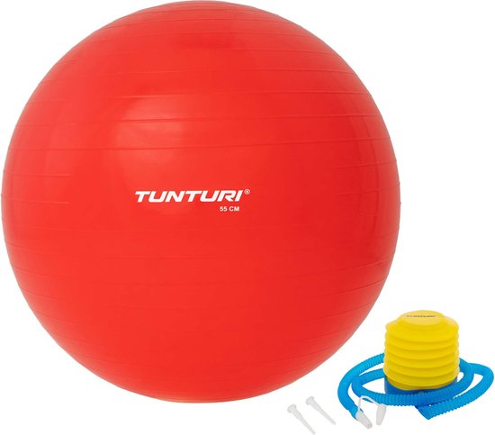 Tunturi Fitness bal - Yoga bal inclusief pomp - Pilates bal - Zwangerschaps bal - 55cm - Kleur: rood - Incl. gratis fitness app