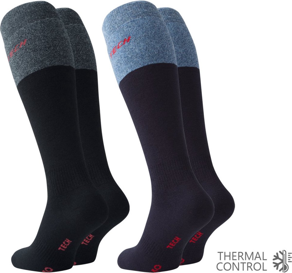 Chibaa - Set van 2 paar - Heren thermische kniekousen - THERMO TECH - Blauw en Grijs - Maat 39/42