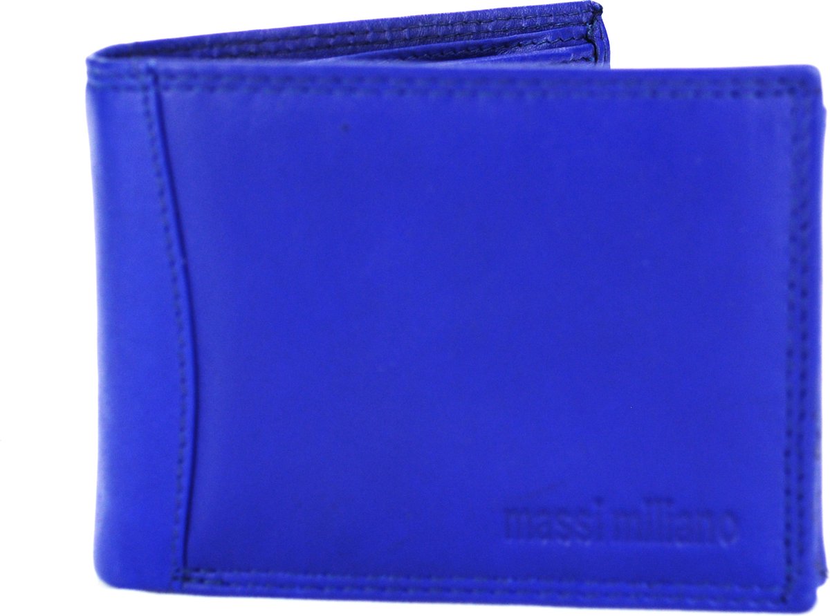 Massi Miliano Kleine Portemonnee Heren Nappa Leer Navyblauw - Billfold - 11 x 1,5 x 8.5cm - (PHXW-350-9) -