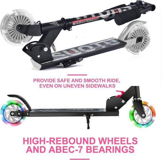 Suotu Kinderstep - Step - lichtgevende wielen - voor Jongens en Meisjes - Aluminium - Zwart