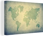 Canvas Schilderij Wereldkaart - Groen - Wereldbol - Aarde - Schilderijen op canvas - 140x90 - Muurdecoratie