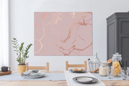 Tableau sur toile 120x90 cm - Décoration murale effet marbre - Or rose - Lignes - Décoration murale murale salon - Décoration chambre - Accessoires de décoration - Peintures sur toile