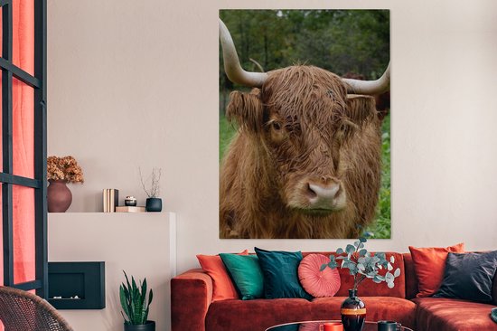 Tableau sur toile Highlander écossais - Animaux - Herbe - 120x160 cm - Décoration murale XXL