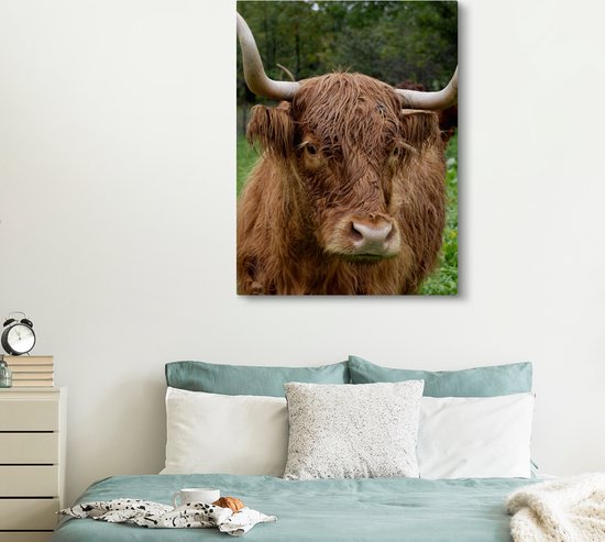 Tableau sur toile Highlander écossais - Animaux - Herbe - 120x160 cm - Décoration murale XXL