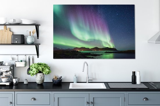 Aurores boréales colorées sur toile de Norvège européenne 140x90 cm - Tirage photo sur toile (Décoration murale salon / chambre)