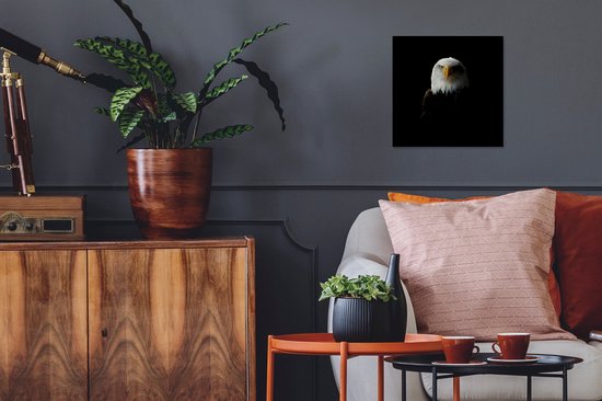 Photo encadrée - Portrait d'aigle sur fond noir Cadre photo noir sans passe-partout 40x40 cm - Affiche encadrée (Décoration murale salon / chambre)