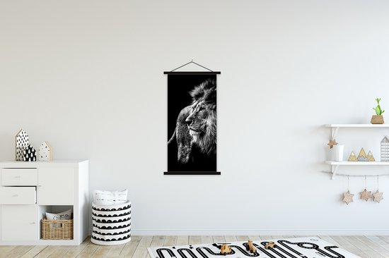 Porte-affiche avec affiche - Affiche scolaire - Animaux - Animaux - Lion - Zwart - Wit - 60x120 cm - Lattes noires