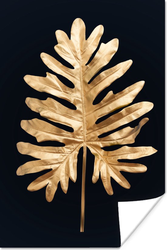 Poster Bladeren - Herfst - Goud - Zwart - Natuur - Luxe - 20x30 cm - Kerstversiering - Kerstdecoratie voor binnen - Kerstmis