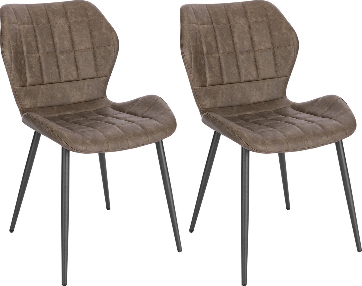 Kamyra® Kunstlederen Eetkamerstoelen - Eetkamerstoel - Stijlvol, Ergonomisch & Comfortabel - Set van 2 - Donkerbruin