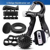 6-Delige Handtrainer Set – Verstelbare Handknijper - Handgrip - Vingertrainer - Onderarm Grip Trainer – Stressbal, Knijphalter, Stretcher & Grip bal