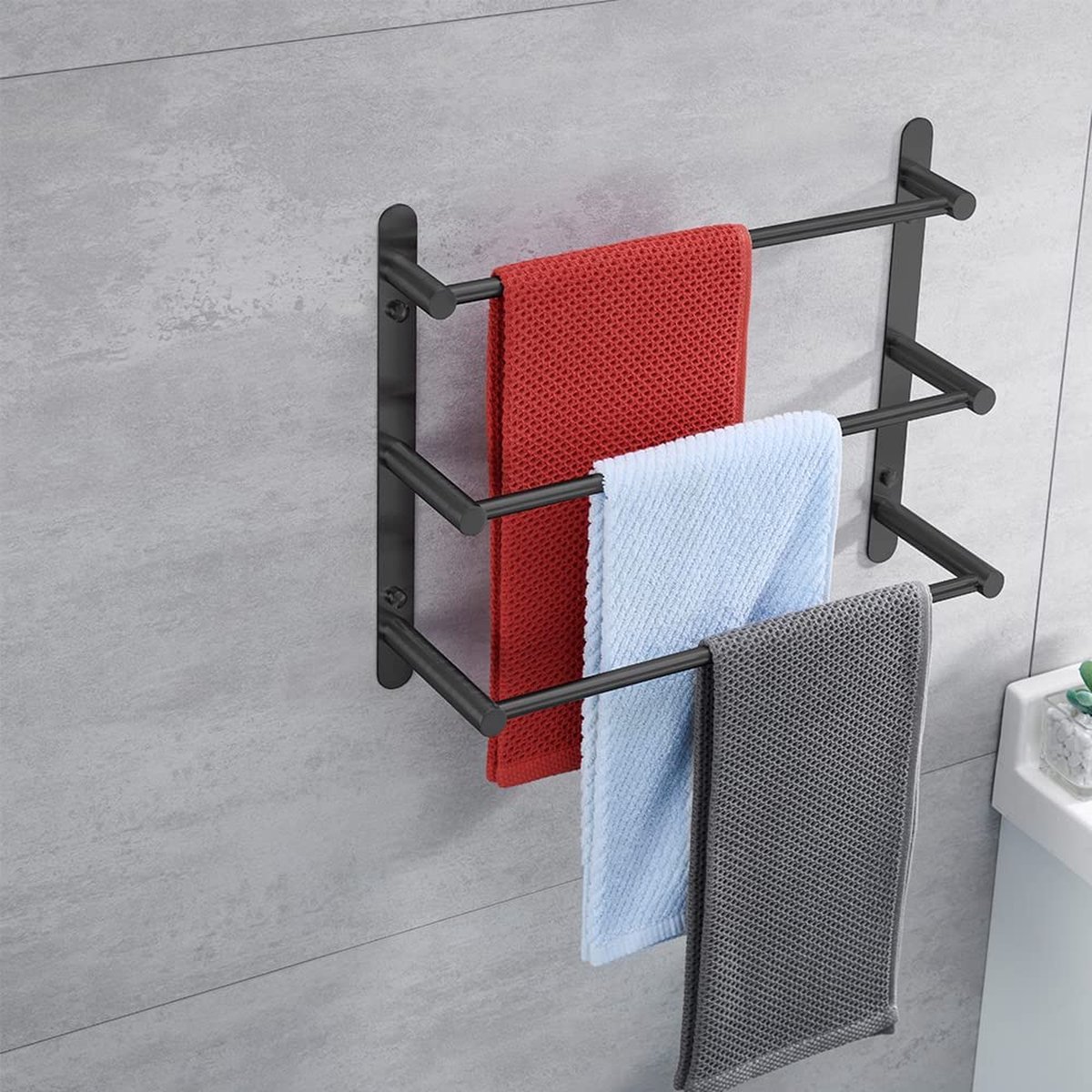 Porte-serviettes mural Multilayer 304 en acier inoxydable - 40 cm -  Fixation murale - 3 barres - Pour salle de bain et cuisine