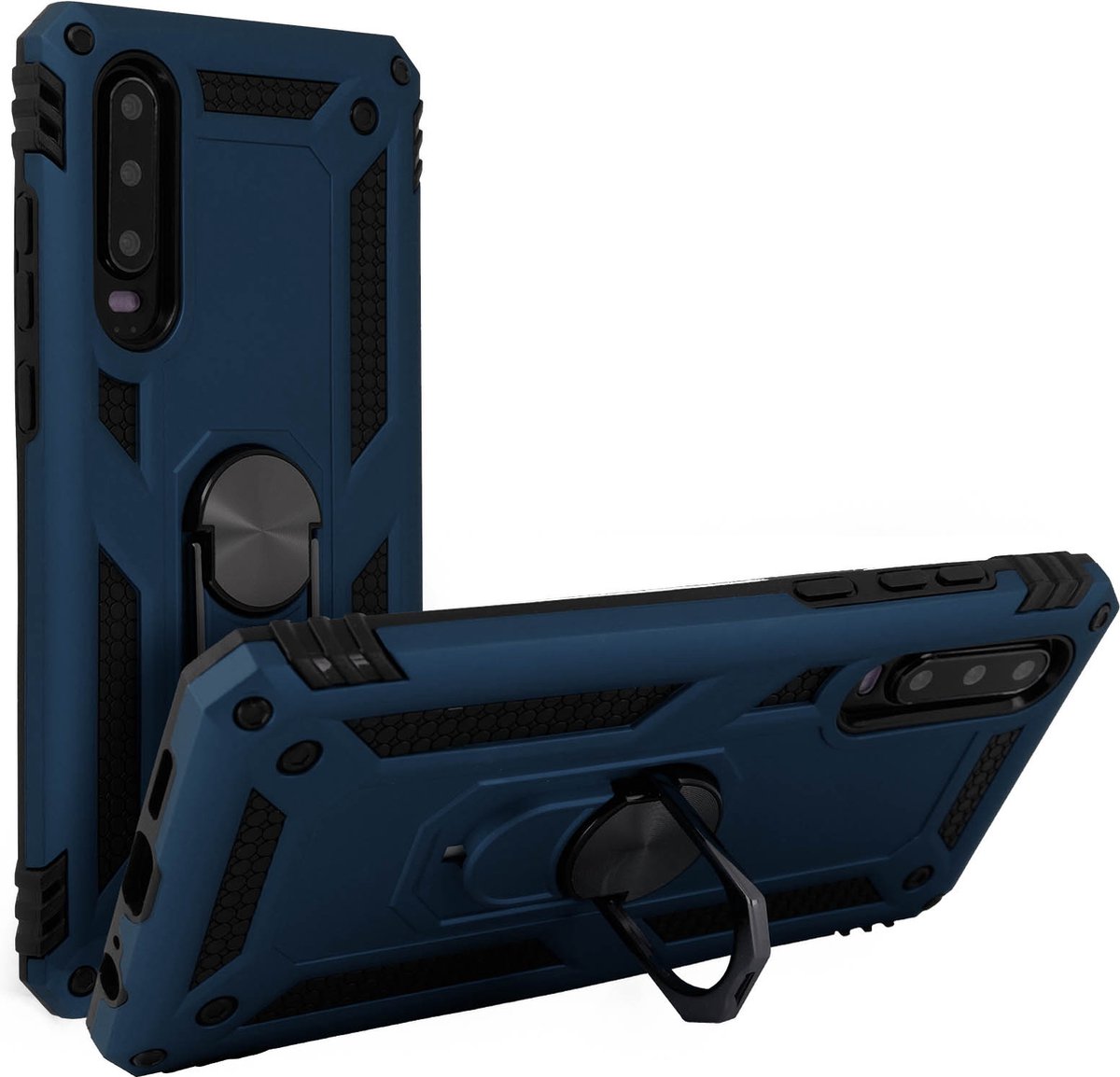 Geschikt voor Huawei P30 Hybrid Case Video Support Ring donker blauw