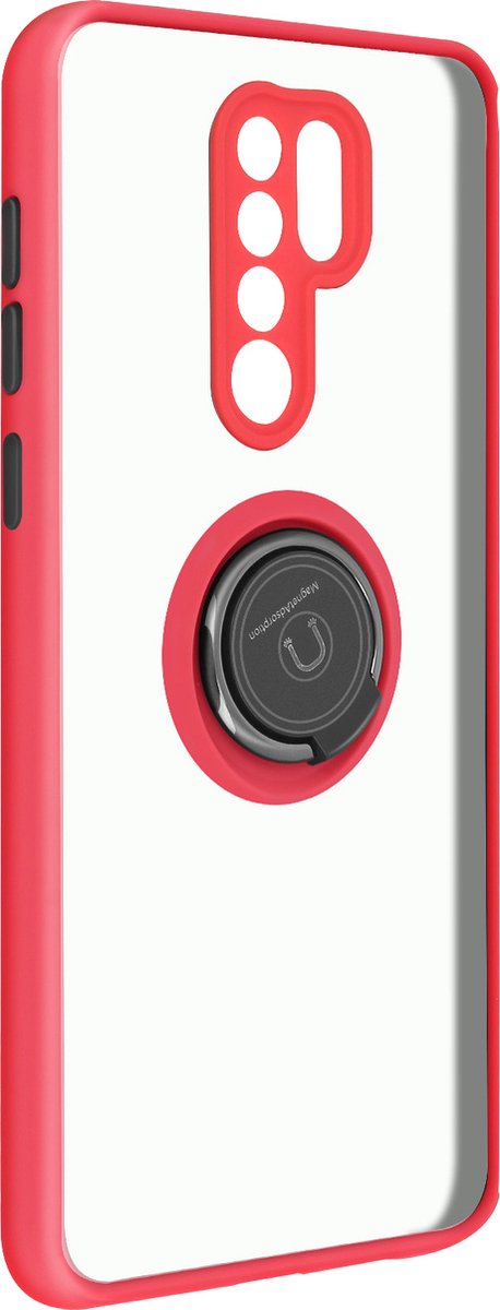 Avizar Schokbestendige Hoes voor Redmi 9 met Roterende Magnetische Ring, Rood