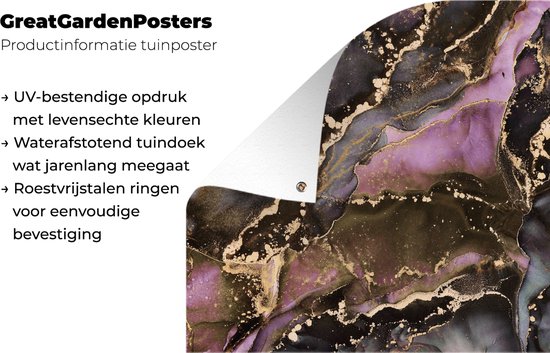 Affiche de jardin Marbre - Or - Pierre - Abstrait - 190x120 cm - Décoration murale extérieure - Affiche de jardin - Toile de jardin - Affiche de clôture - Peinture de jardin