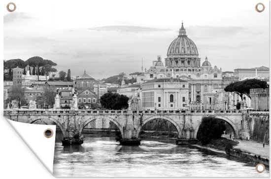 Tuinposter - Tuindoek - Tuinposters buiten - Skyline van Rome in Italië - zwart wit - 120x80 cm - Tuin