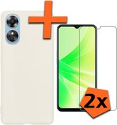 Hoesje Geschikt voor OPPO A17 Hoesje Siliconen Cover Case Met 2x Screenprotector - Hoes Geschikt voor OPPO A17 Hoes Back Case - Wit