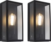 QAZQA rotterdam - Moderne Wandlamp voor buiten - 2 stuks - D 10 cm - Zwart - Buitenverlichting