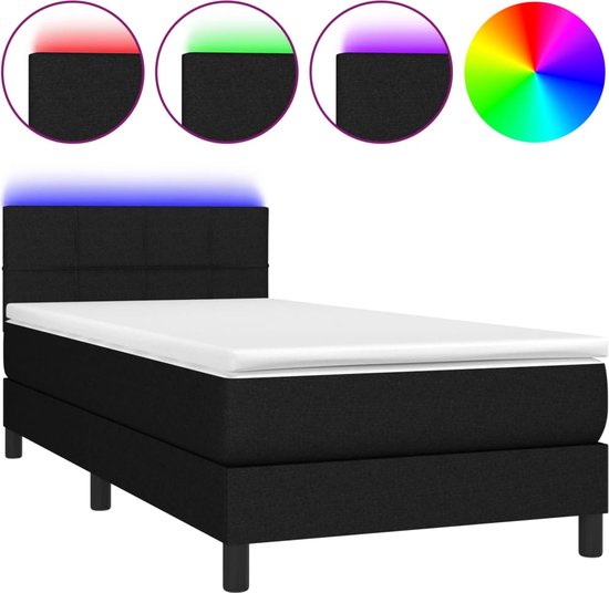 vidaXL-Boxspring-met-matras-en-LED-stof-zwart-100x200-cm