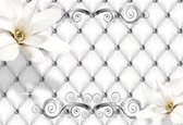 Fotobehang - Vlies Behang - Zilver gewatteerd patroon met een bloem - 254 x 184 cm
