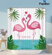 Douchegordijn Textiel - Waterafstotend - 180x200 - Papillon Flamingo Love