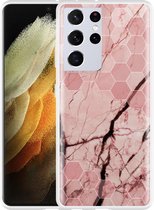 Hoesje Geschikt voor Samsung Galaxy S21 Ultra Pink Marble