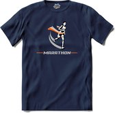 Marathon | Hardlopen - Rennen - Sporten - T-Shirt - Unisex - Navy Blue - Maat M