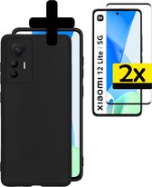 Hoesje Geschikt voor Xiaomi 12 Lite Hoesje Siliconen Case Met 2x Screenprotector - Hoes Geschikt voor Xiaomi 12 Lite Hoes Siliconen - Zwart