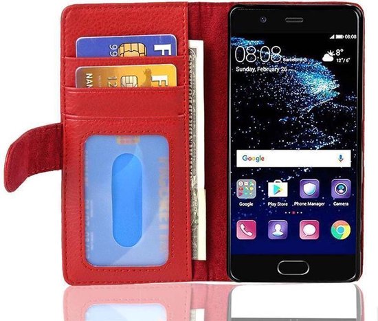 Étui Cadorabo pour Huawei P10 PLUS en INFERNO RED - Housse de protection avec fermeture magnétique et 3 emplacements pour cartes Book Case Cover Etui