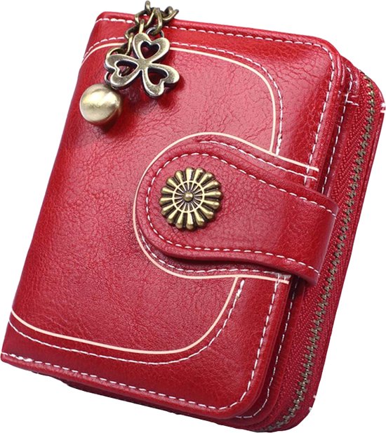 ZILOU® Portemonnee Dames Leer - tot 12 Pasjes - Portefeuille - met Ritsvak - voor Munt- en Briefgeld - Rood
