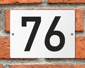 Huisnummerbord wit - Nummer 76 - standaard - 16 x 12 cm - schroeven - naambord - nummerbord - voordeur