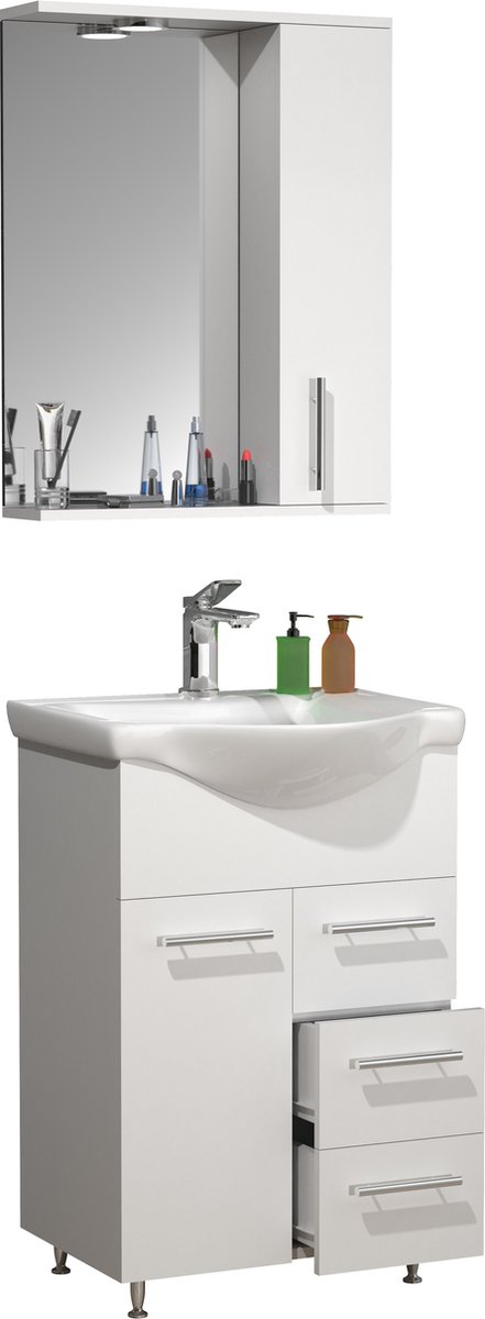 VCM 3-tlg. Waschplatz Waschtisch Badmöbel Set Waschbecken Schublade Spiegelschrank Lisalo L