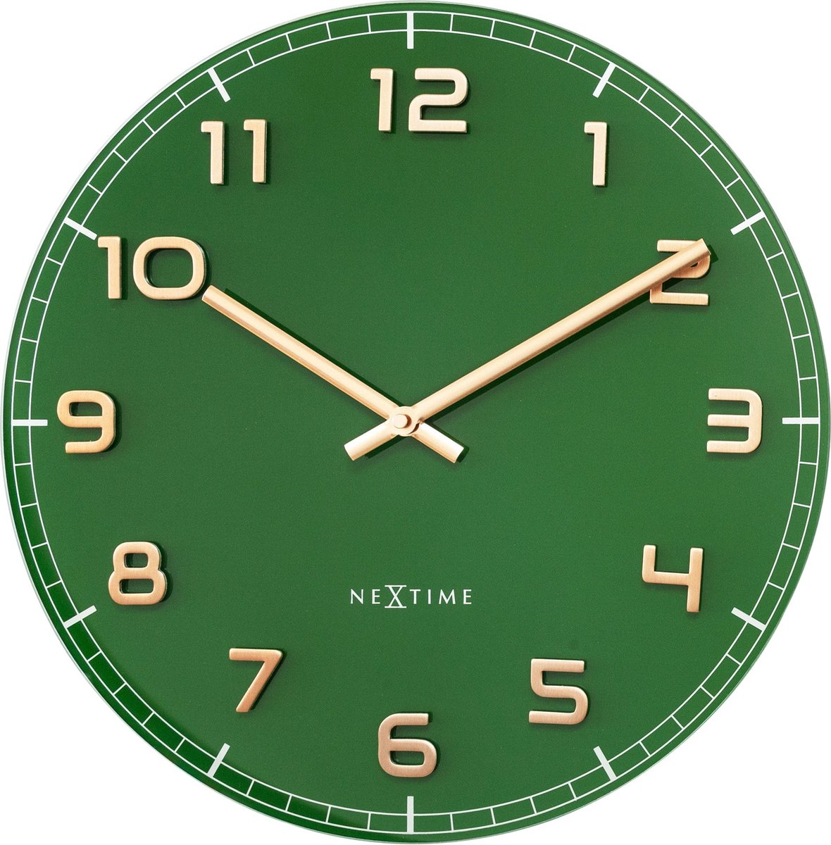 NeXtime Classy Medium – Wandklok – 40 cm – Glas/Aluminium – Groen – Stil