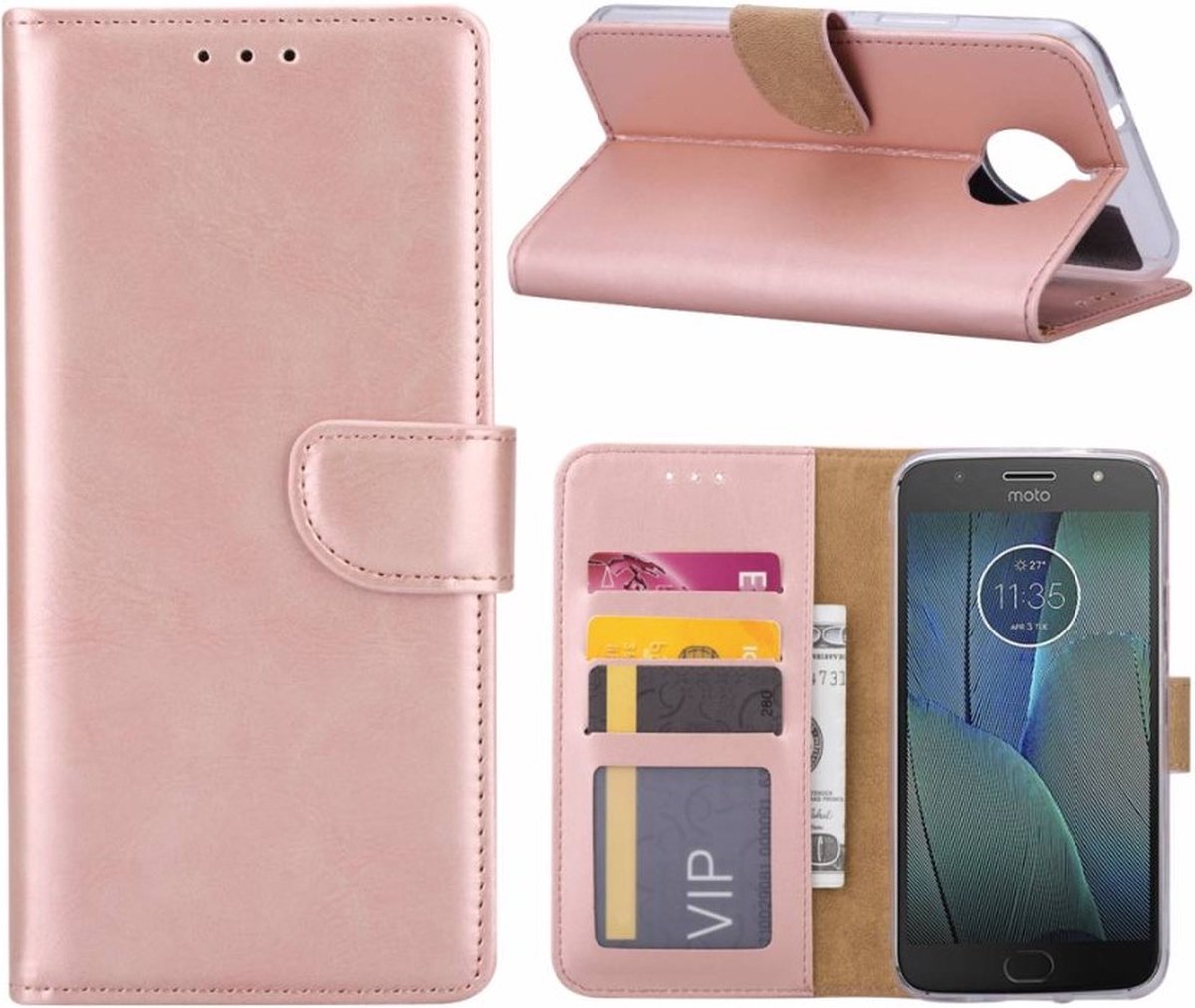 LuxeBass Hoesje geschikt voor Motorola Moto G5s Plus - Bookcase Rose Goud - portemonnee hoesjegsm hoesje - telefoonhoes - telefoonhoesjes