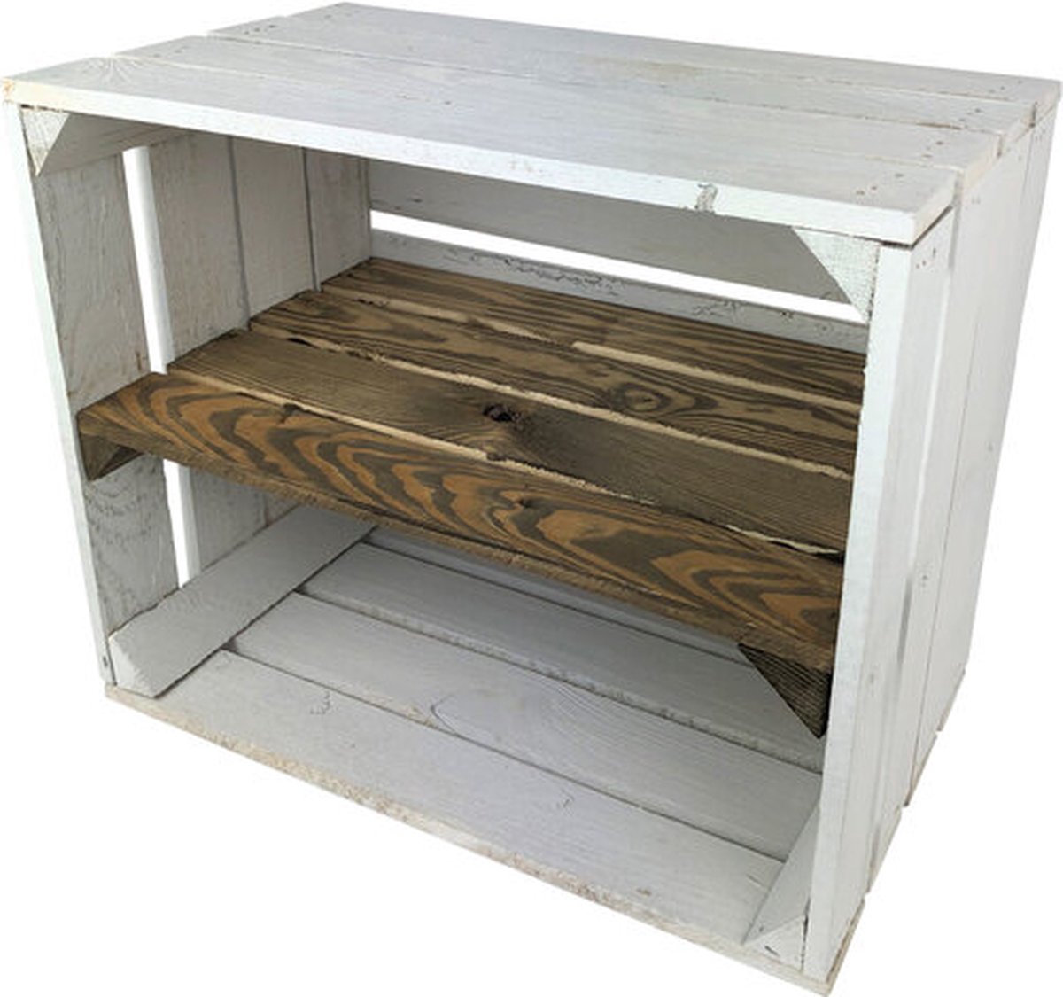 DecoLis.NL Set van 2 kisten Schoenenkast kistje Fruitkist nieuw Meubelkist Beach White Old Brown Tweevaks Langezijde
