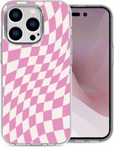 iMoshion Hoesje Geschikt voor iPhone 14 Pro Hoesje Siliconen - iMoshion Design hoesje - Roze / Retro Pink Check