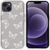 iMoshion Hoesje Geschikt voor iPhone 13 Hoesje Siliconen - iMoshion Design hoesje - Grijs / Butterfly