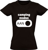 Camping modus aan Dames T-shirt | vakantie | caravan | camper | zomer | kamperen | Zwart