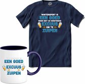 Wintersport is een goed excuus om te zuipen | Grappige apres ski dank shirt | Wintersport kleding - T-Shirt met mok - Unisex - Navy Blue - Maat 4XL