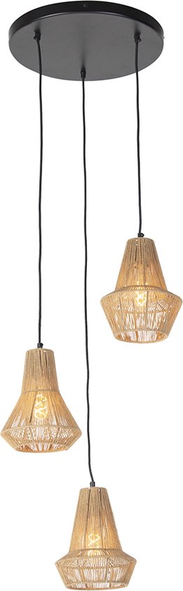 QAZQA jenthe - Landelijke Hanglamp eettafel - 3 lichts - Ø 40 cm - Naturel - Woonkamer | Slaapkamer | Keuken