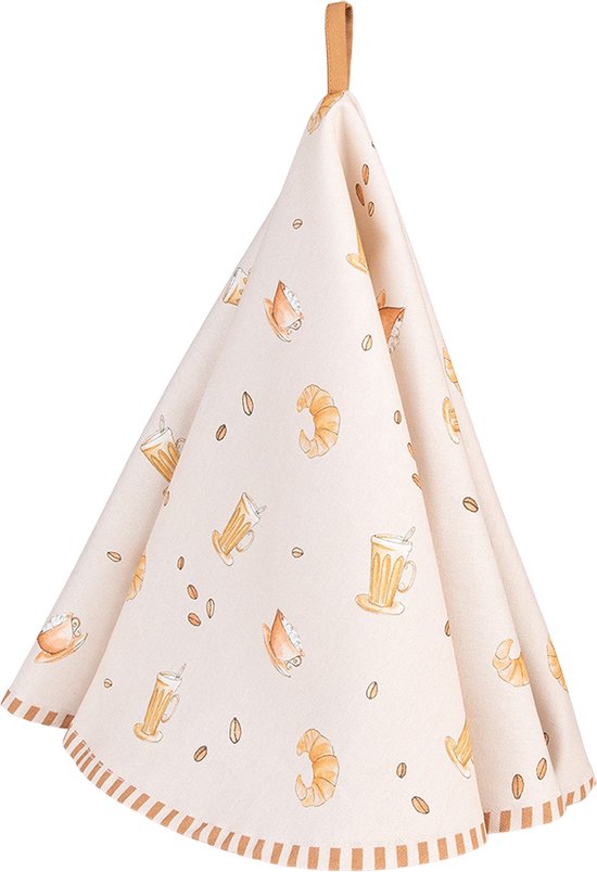 Clayre & Eef Torchon Ø 80 cm Beige Coton Croissant et Café