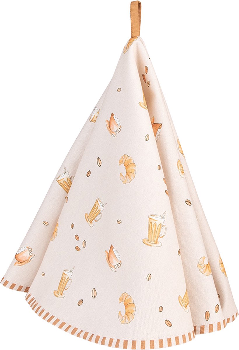 Clayre & Eef Theedoek Ø 80 cm Beige Katoen Croissant en Koffie