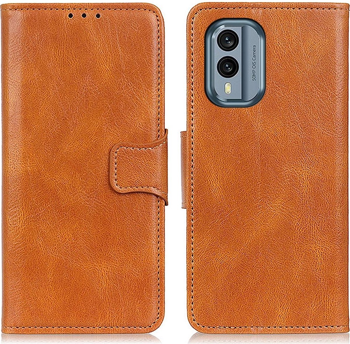 Mobigear Telefoonhoesje geschikt voor Nokia X30 Hoesje | Mobigear Classy Bookcase Portemonnee | Pasjeshouder voor 2 Pasjes | Telefoonhoesje voor Pinpas / OV Kaart / Rijbewijs - Cognac